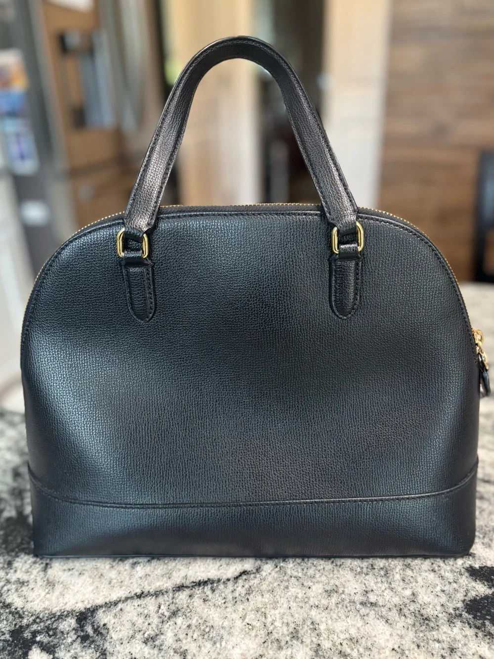 Lauren Ralph Lauren Black Domed Satchel with Gold Accents